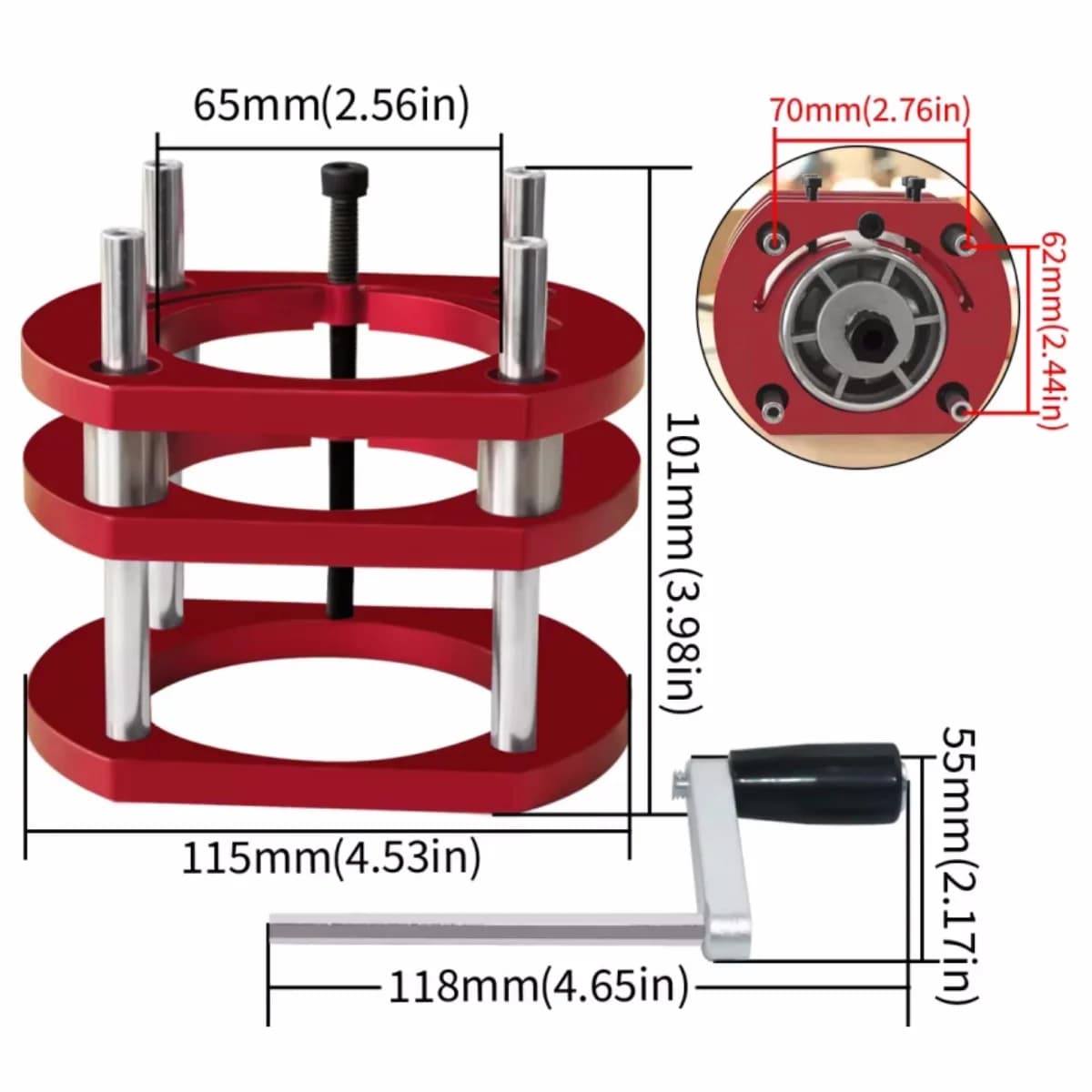 알루미늄 라우터 테이블 인서트 플레이트 리프트 키트, 65mm